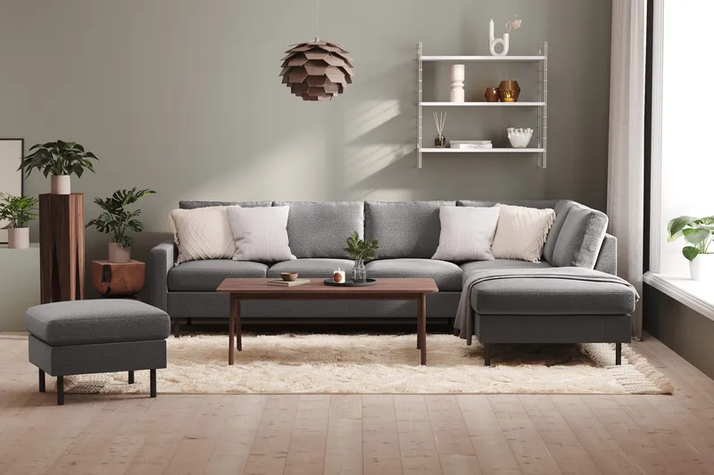 Peppe 4-istuttava Oikeakätinen L-muotoinen Divaanisohva Kankaasta - Vaaleanharmaa - Huonekalut - Sohva - Divaanisohva - 4 istuttava sohva divaanilla