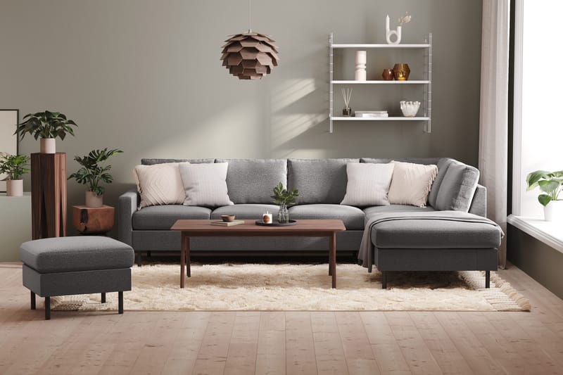 Peppe 4-istuttava Oikeakätinen L-muotoinen Divaanisohva Kankaasta - Vaaleanharmaa - Huonekalut - Sohva - Divaanisohva - 4 istuttava sohva divaanilla