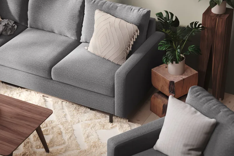 Peppe 4-istuttava Vasenkätinen L-muotoinen Leponojasohva Kankaalla - Vaaleanharmaa - Huonekalut - Sohva - Divaanisohva - 4 istuttava sohva divaanilla