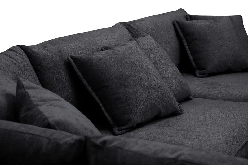 Rossita Lyx 4-istuttava Vasenkätinen L-muotoinen Extra Syvä Divaanisohva Chenille-kankaalla - Musta Chenille - Huonekalut - Sohva - Divaanisohva - 4 istuttava sohva divaanilla