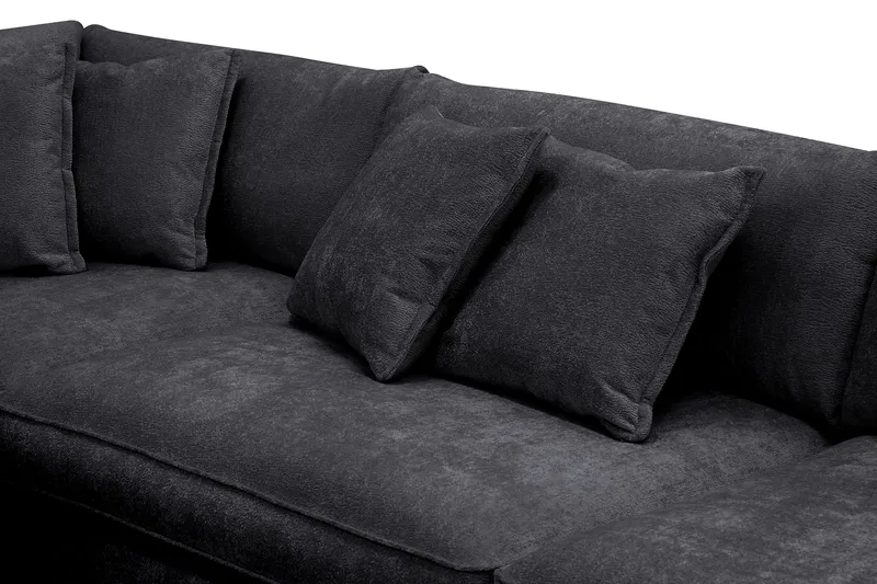 Rossita Lyx 4-istuttava Vasenkätinen L-muotoinen Extra Syvä Divaanisohva Chenille-kankaalla - Musta Chenille - Huonekalut - Sohva - Divaanisohva - 4 istuttava sohva divaanilla