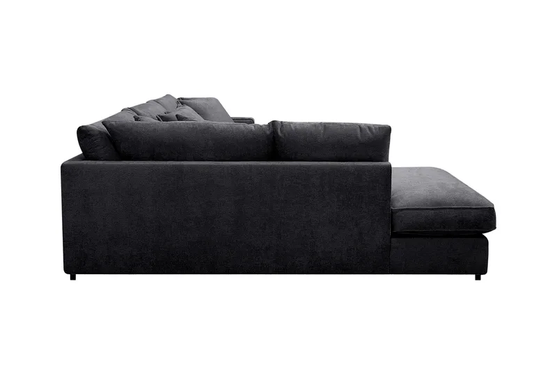 Rossita Lyx 4-istuttava Vasenkätinen L-muotoinen Extra Syvä Divaanisohva Chenille-kankaalla - Musta Chenille - Huonekalut - Sohva - Divaanisohva - 4 istuttava sohva divaanilla