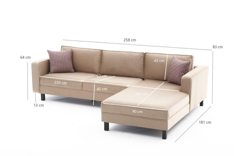 Sohva divaanilla Vivianna 4:n ist - Beige - Huonekalut - Sohva - Divaanisohva - 4 istuttava sohva divaanilla