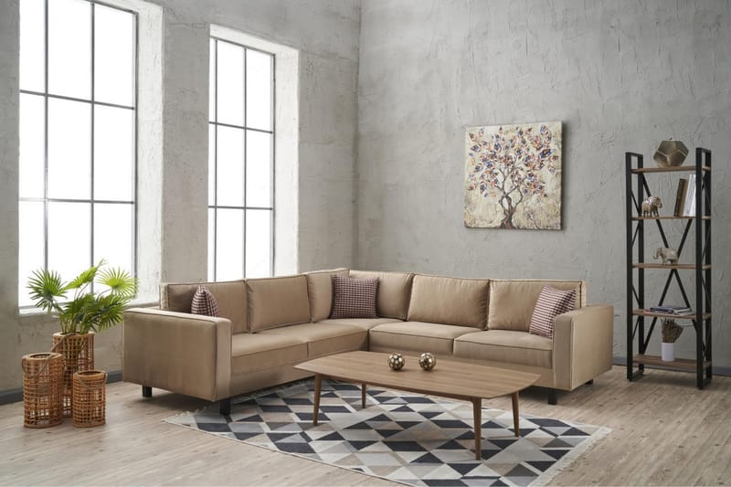 Sohva divaanilla Vivianna 4:n ist - Beige - Huonekalut - Sohva - Divaanisohva - 4 istuttava sohva divaanilla