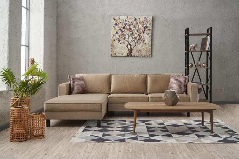 Sohva divaanilla Vivianna 4:n ist - Beige - Huonekalut - Sohva - Divaanisohva - 4 istuttava sohva divaanilla