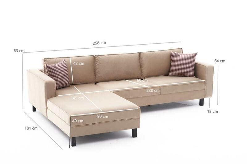 Sohva divaanilla Vivianna 4:n ist - Beige - Huonekalut - Sohva - Divaanisohva - 4 istuttava sohva divaanilla