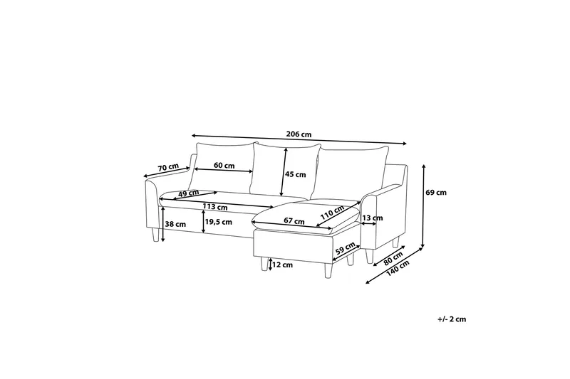 Sohva Elvenes 206 cm - Huonekalut - Sohva - Divaanisohva - 4 istuttava sohva divaanilla