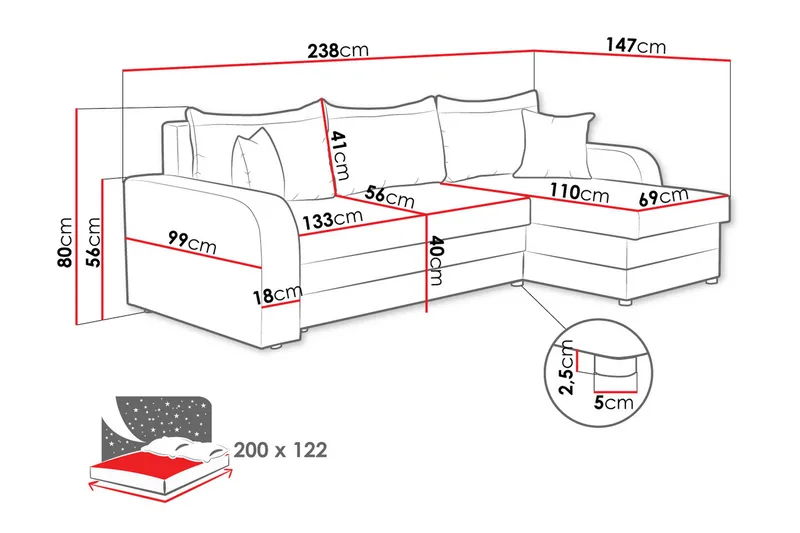 Alvared Sohva Divaanilla 3-ist. - Musta - Huonekalut - Sohva - Divaanisohva - 3 istuttava sohva divaanilla