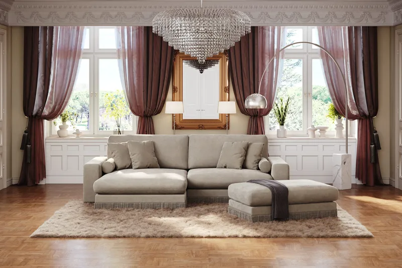 Arken Lyx 4-istuttava Käännettävä L-muotoinen Syvä Divaanisohva Sametista - Beige - Huonekalut - Sohva - Divaanisohva