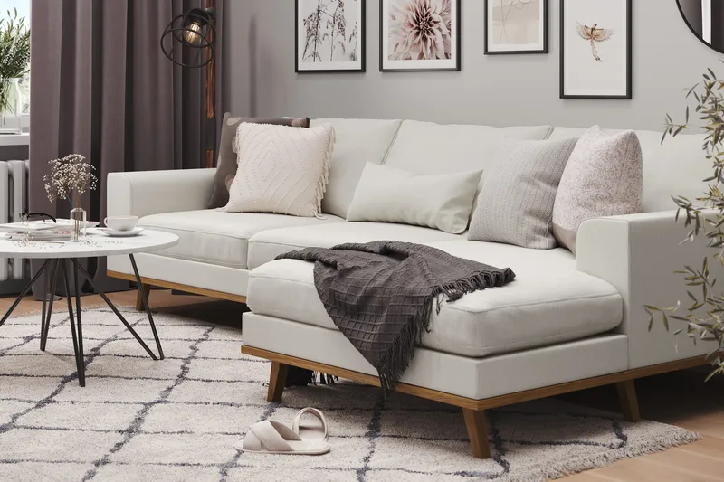 Copenhagen 4-istuttava Oikeakätinen L-muotoinen Divaanisohva Kankaalla - Vaaleanharmaa - Huonekalut - Sohva - Divaanisohva