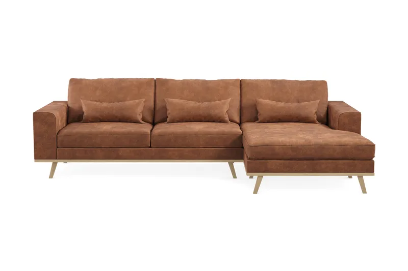Copenhagen 4-istuttava Oikeakätinen L-muotoinen Divaanisohva Keinonahkalla - Ruskea - Huonekalut - Sohva - Divaanisohva