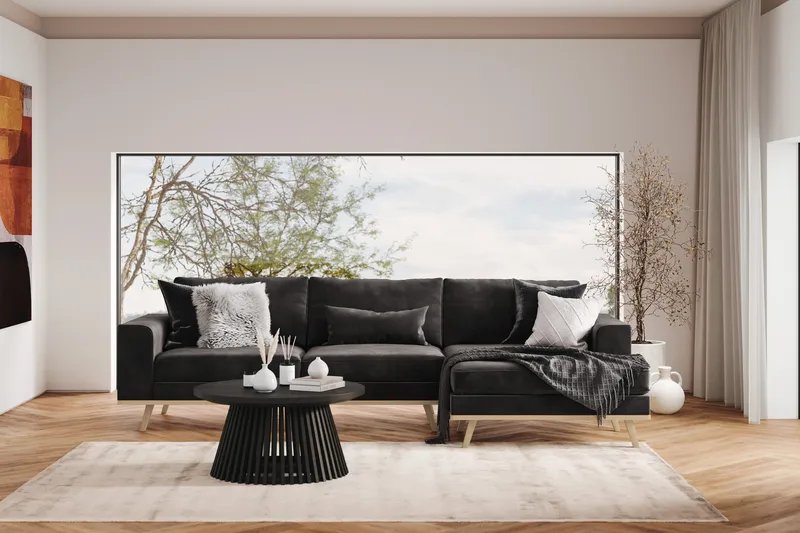 Copenhagen 4-istuttava Oikeakätinen L-muotoinen Divaanisohva Sametilla - Tummanharmaa - Huonekalut - Sohva - Divaanisohva