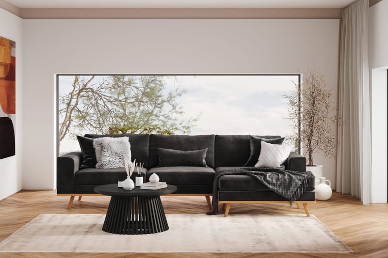 Copenhagen 4-istuttava Oikeakätinen L-muotoinen Divaanisohva Sametilla - Tummanharmaa - Huonekalut - Sohva - Divaanisohva