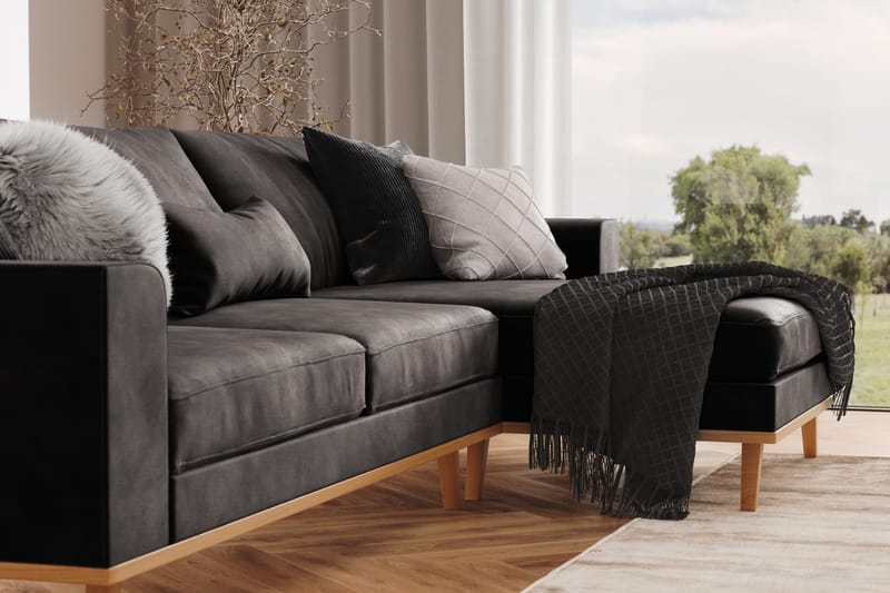 Copenhagen 4-istuttava Oikeakätinen L-muotoinen Divaanisohva Sametilla - Tummanharmaa - Huonekalut - Sohva - Divaanisohva