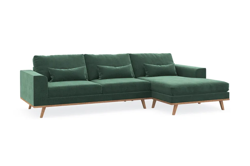 Copenhagen 4-istuttava Oikeakätinen L-muotoinen Divaanisohva Sametilla - Tummanvihreä - Huonekalut - Sohva - Divaanisohva