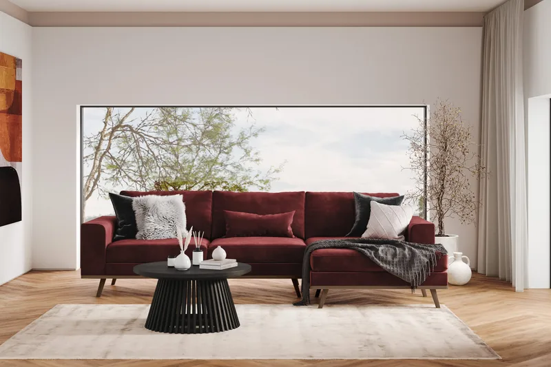 Copenhagen 4-istuttava Oikeakätinen L-muotoinen Divaanisohva Sametilla - Violetti - Huonekalut - Sohva - Divaanisohva