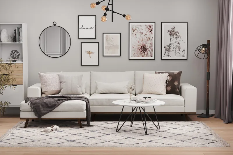 Copenhagen 4-istuttava Vasenkätinen L-muotoinen Divaanisohva Kankaalla - Vaaleanharmaa - Huonekalut - Sohva - Divaanisohva