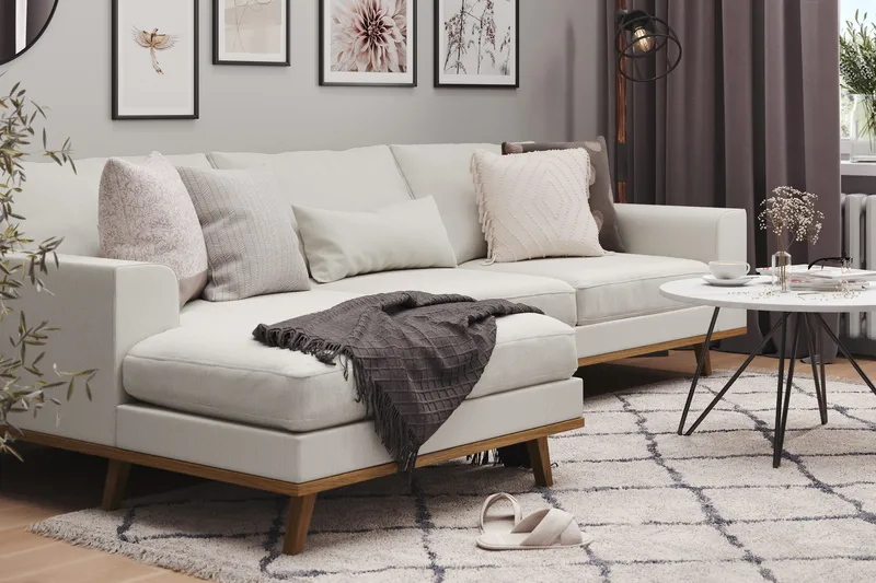 Copenhagen 4-istuttava Vasenkätinen L-muotoinen Divaanisohva Kankaalla - Vaaleanharmaa - Huonekalut - Sohva - Divaanisohva