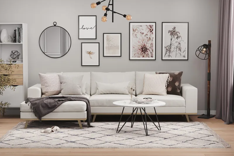 Copenhagen 4-istuttava Vasenkätinen L-muotoinen Divaanisohva Kankaalla - Vaaleanharmaa - Huonekalut - Sohva - Divaanisohva