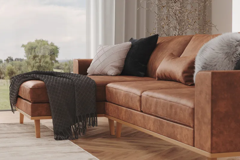 Copenhagen 4-istuttava Vasenkätinen L-muotoinen Divaanisohva Keinonahkalla - Ruskea - Huonekalut - Sohva - Divaanisohva