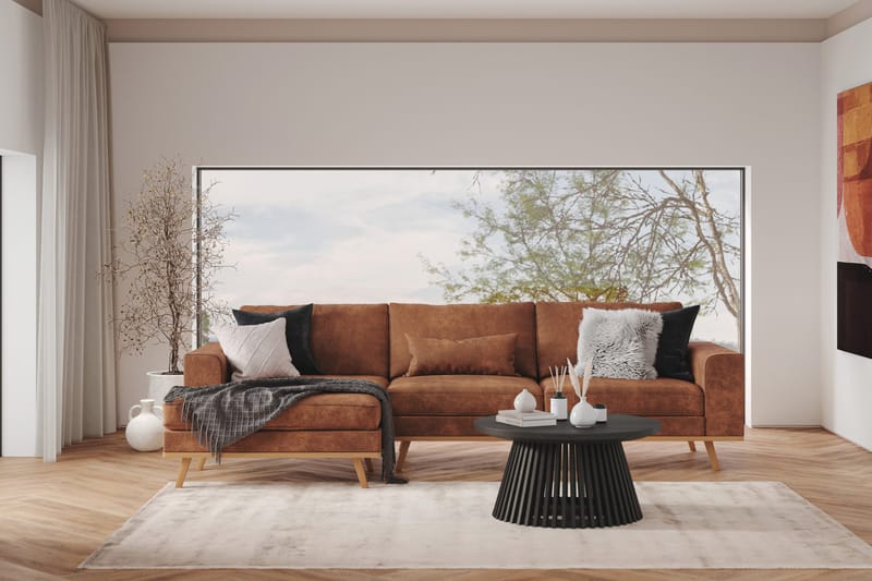 Copenhagen 4-istuttava Vasenkätinen L-muotoinen Divaanisohva Keinonahkalla - Ruskea - Huonekalut - Sohva - Divaanisohva