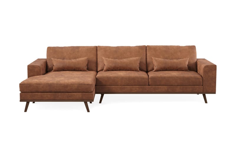 Copenhagen 4-istuttava Vasenkätinen L-muotoinen Divaanisohva Keinonahkalla - Ruskea - Huonekalut - Sohva - Divaanisohva