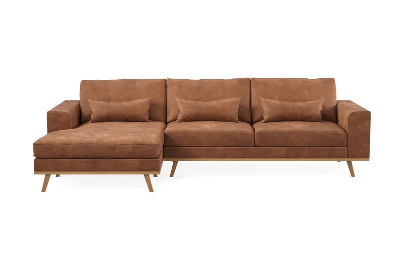 Copenhagen 4-istuttava Vasenkätinen L-muotoinen Divaanisohva Keinonahkalla, Ruskea