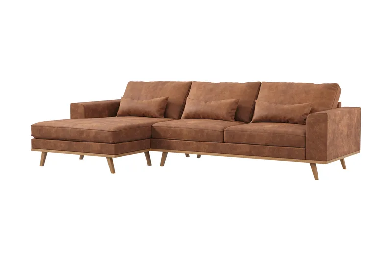 Copenhagen 4-istuttava Vasenkätinen L-muotoinen Divaanisohva Keinonahkalla - Ruskea - Huonekalut - Sohva - Divaanisohva