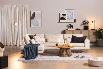 Copenhagen 4-istuttava Vasenkätinen L-muotoinen Divaanisohva Manchester-kankaalla - Beige - Huonekalut - Sohva - Divaanisohva - 4 istuttava sohva divaanilla