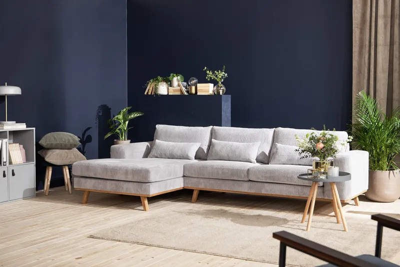 Copenhagen 4-istuttava Vasenkätinen L-muotoinen Divaanisohva Manchester-kankaalla - Vaaleanharmaa - Huonekalut - Sohva - Divaanisohva