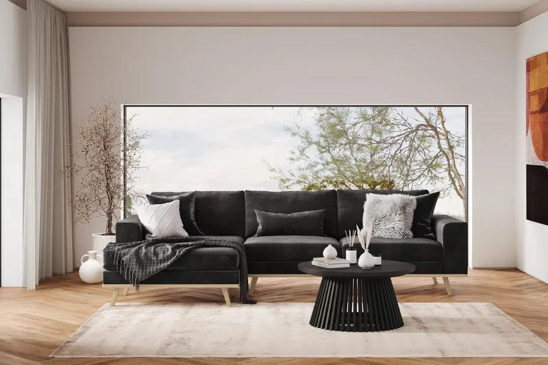 Copenhagen 4-istuttava Vasenkätinen L-muotoinen Divaanisohva Sametilla - Tummanharmaa - Huonekalut - Sohva - Divaanisohva