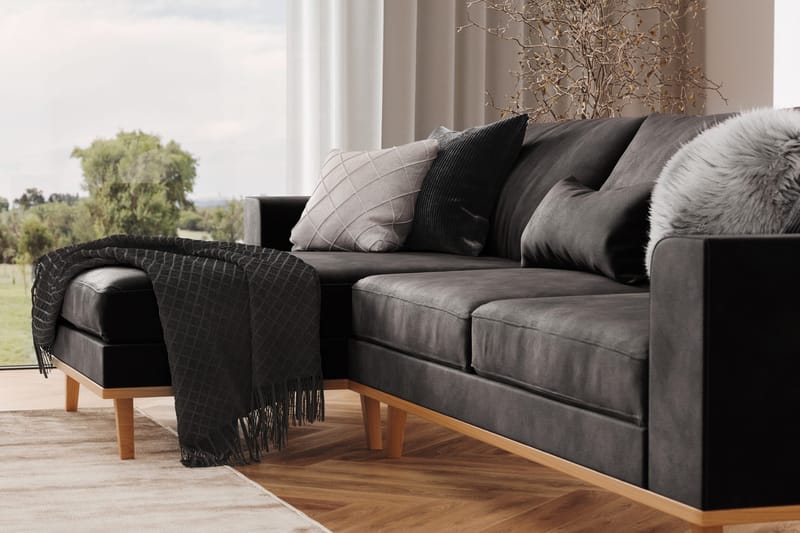 Copenhagen 4-istuttava Vasenkätinen L-muotoinen Divaanisohva Sametilla - Tummanharmaa - Huonekalut - Sohva - Divaanisohva