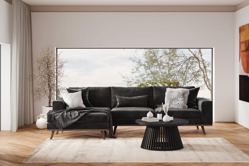 Copenhagen 4-istuttava Vasenkätinen L-muotoinen Divaanisohva Sametilla - Tummanharmaa - Huonekalut - Sohva - Divaanisohva