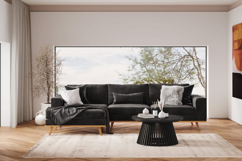 Copenhagen 4-istuttava Vasenkätinen L-muotoinen Divaanisohva Sametilla - Tummanharmaa - Huonekalut - Sohva - Divaanisohva