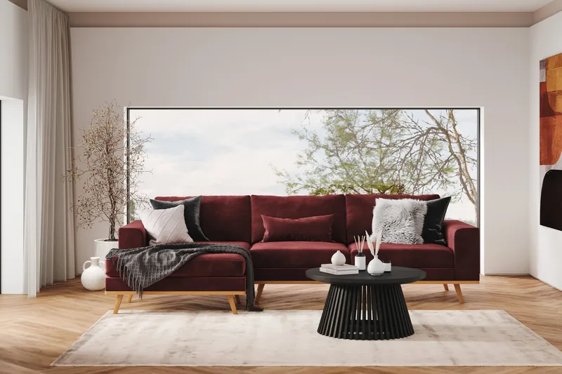 Copenhagen 4-istuttava Vasenkätinen L-muotoinen Divaanisohva Sametilla - Violetti - Huonekalut - Sohva - Divaanisohva