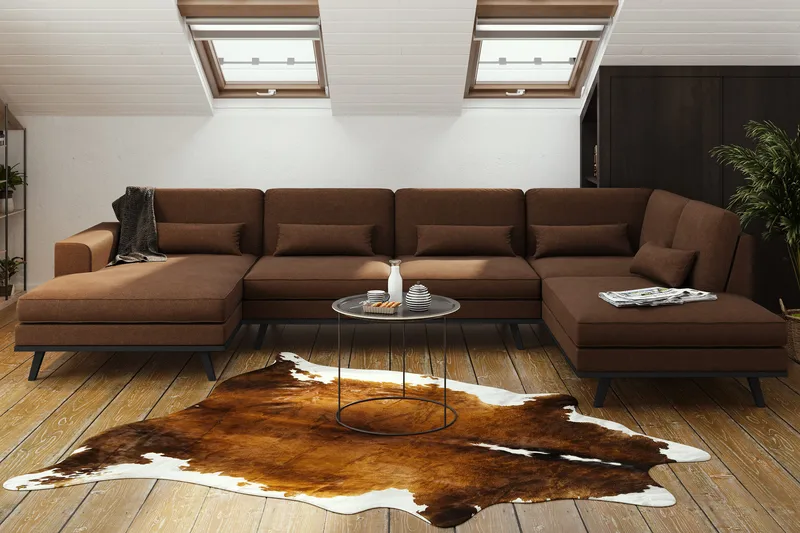 Copenhagen 5-istuttava Oikeakätinen U-muotoinen Sohva Divaanilla ja Divaanituolilla Kankaalla - Ruskea - Huonekalut - Sohva - Divaanisohva