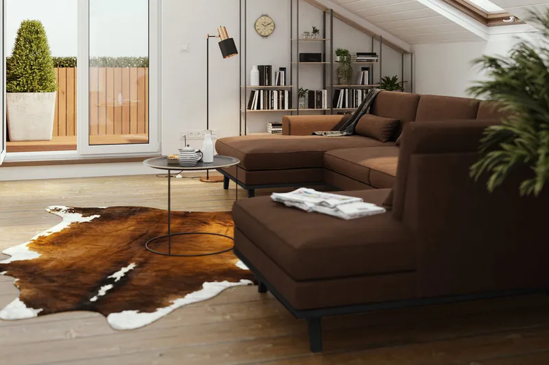 Copenhagen 5-istuttava Oikeakätinen U-muotoinen Sohva Divaanilla ja Divaanituolilla Kankaalla - Ruskea - Huonekalut - Sohva - Divaanisohva