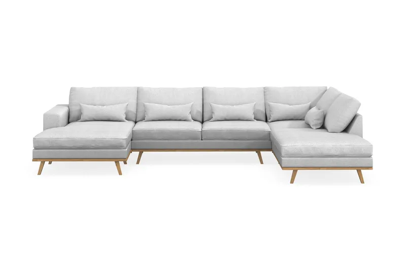 Copenhagen 5-istuttava Oikeakätinen U-muotoinen Sohva Divaanilla ja Divaanituolilla Kankaalla - Vaaleanharmaa - Huonekalut - Sohva - Divaanisohva