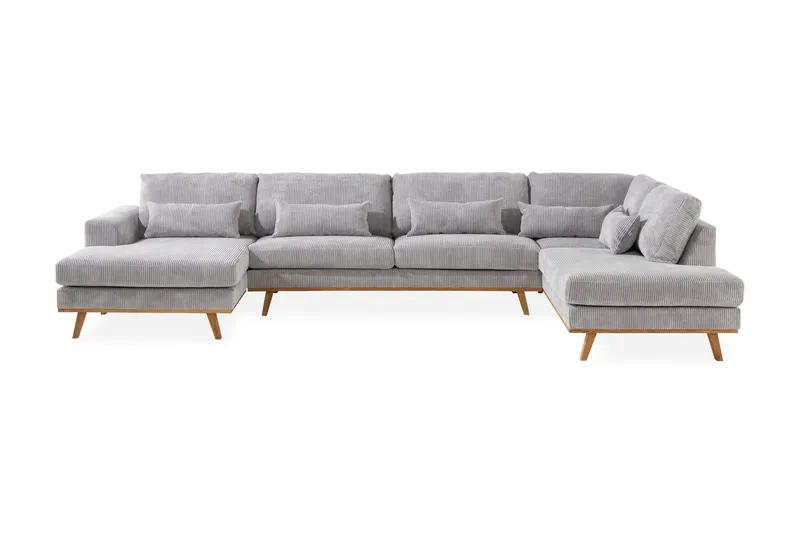 Copenhagen 5-istuttava Oikeakätinen U-muotoinen Sohva Divaanilla ja Divaanituolilla Manchester-kankaalla - Vaaleanharmaa - Huonekalut - Sohva - Divaanisohva