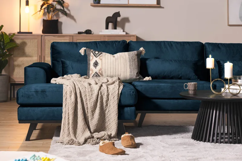 Copenhagen 5-istuttava Oikeakätinen U-muotoinen Sohva Divaanilla ja Divaanituolilla Sametilla - Sininen - Huonekalut - Sohva - Divaanisohva