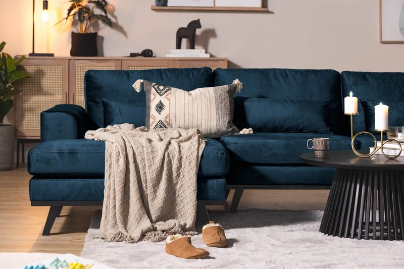Copenhagen 5-istuttava Oikeakätinen U-muotoinen Sohva Divaanilla ja Divaanituolilla Sametilla - Sininen - Huonekalut - Sohva - Divaanisohva