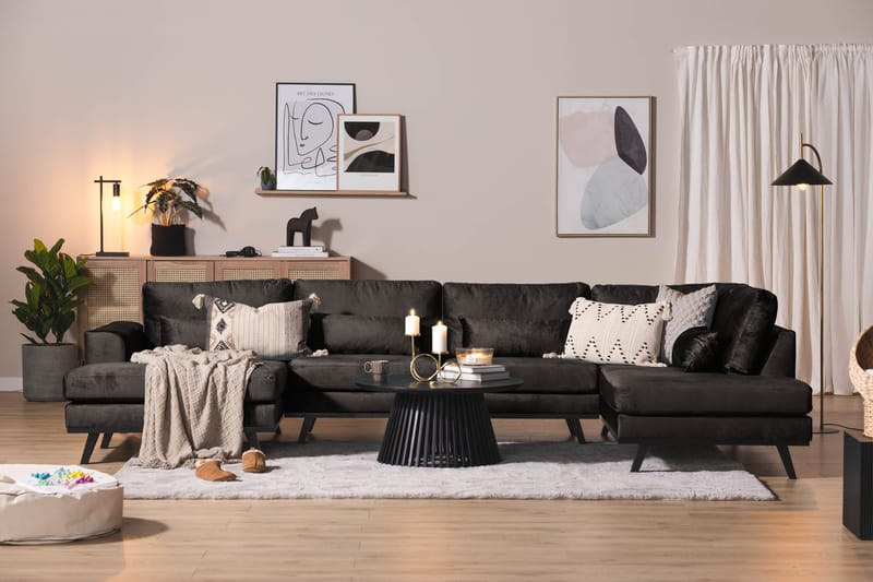 Copenhagen 5-istuttava Oikeakätinen U-muotoinen Sohva Divaanilla ja Divaanituolilla Sametilla - Tummanharmaa - Huonekalut - Sohva - Divaanisohva