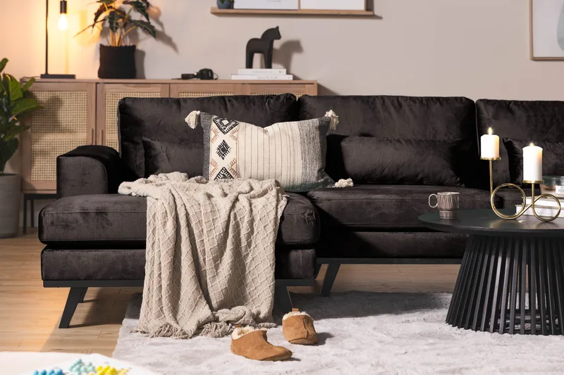 Copenhagen 5-istuttava Oikeakätinen U-muotoinen Sohva Divaanilla ja Divaanituolilla Sametilla - Tummanharmaa - Huonekalut - Sohva - Divaanisohva