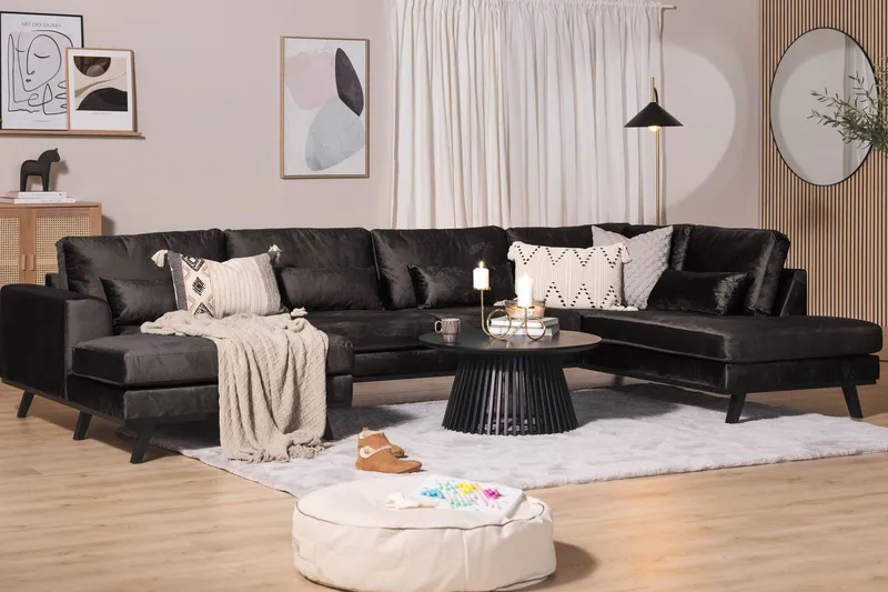 Copenhagen 5-istuttava Oikeakätinen U-muotoinen Sohva Divaanilla ja Divaanituolilla Sametilla - Tummanharmaa - Huonekalut - Sohva - Divaanisohva