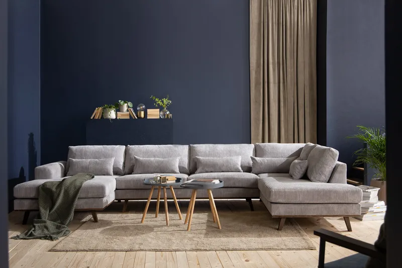 Copenhagen 5-istuttava Vasenkätinen U-muotoinen Sohva Divaanilla ja Divaanituolilla Manchester-kankaalla - Vaaleanharmaa - Huonekalut - Sohva - Divaanisohva