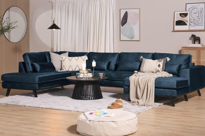 Copenhagen 5-istuttava Vasenkätinen U-muotoinen Sohva Divaanilla ja Divaanituolilla Sametilla - Sininen - Huonekalut - Sohva - Divaanisohva