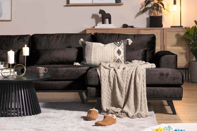 Copenhagen 5-istuttava Vasenkätinen U-muotoinen Sohva Divaanilla ja Divaanituolilla Sametilla - Tummanharmaa - Huonekalut - Sohva - Divaanisohva