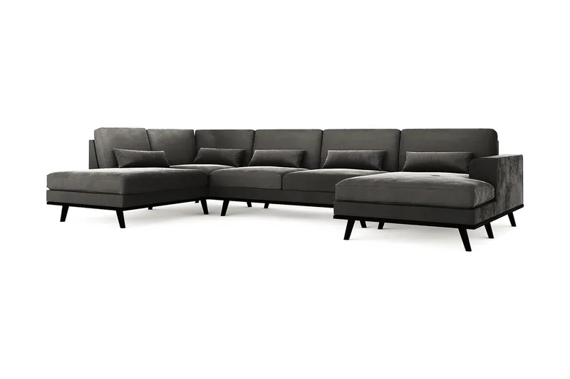 Copenhagen 5-istuttava Vasenkätinen U-muotoinen Sohva Divaanilla ja Divaanituolilla Sametilla - Tummanharmaa - Huonekalut - Sohva - Divaanisohva