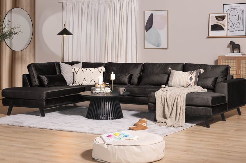 Copenhagen 5-istuttava Vasenkätinen U-muotoinen Sohva Divaanilla ja Divaanituolilla Sametilla - Tummanharmaa - Huonekalut - Sohva - Divaanisohva