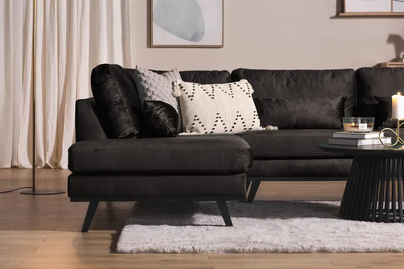 Copenhagen 5-istuttava Vasenkätinen U-muotoinen Sohva Divaanilla ja Divaanituolilla Sametilla - Tummanharmaa - Huonekalut - Sohva - Divaanisohva